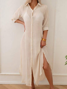 Saída De Praia Chemise Longa Com Fenda Lateral