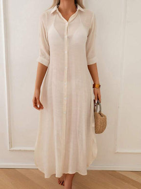 Saída De Praia Chemise Longa Com Fenda Lateral