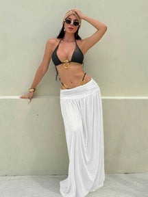 Conjunto Biquíni Triângulo Argolas Com Saída De Praia Longa Tule