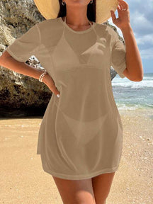 Saída De Praia Vestido Curto Transparente Estilo Camiseta