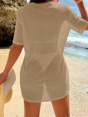 Saída De Praia Vestido Curto Transparente Estilo Camiseta