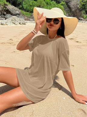Saída De Praia Vestido Curto Transparente Estilo Camiseta