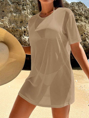 Saída De Praia Vestido Curto Transparente Estilo Camiseta