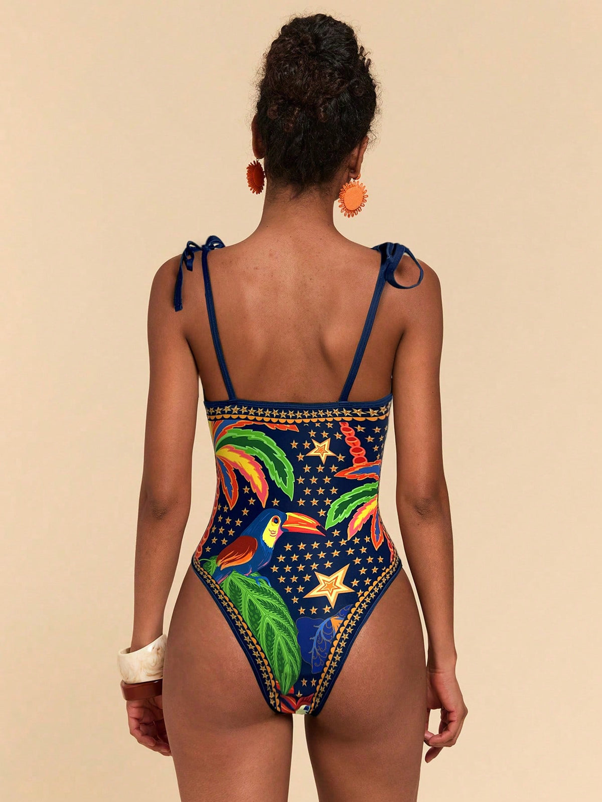 Maiô Decote V Estampa Tropical Estilo Resort