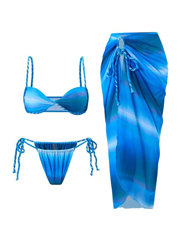 Conjunto Cortininha Com Amarrações Laterais E Pareô Fluido