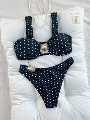 Biquíni Poá Retrô Com Argola Central E Alças Largas