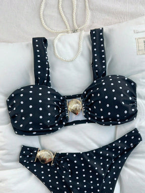 Biquíni Poá Retrô Com Argola Central E Alças Largas