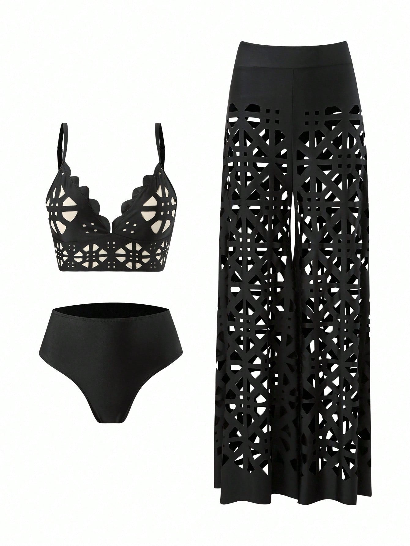 Conjunto Com Top Recortado E Calça Vazada Geométrica