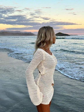 Saída De Praia Vestido Curto Estilo Crochê
