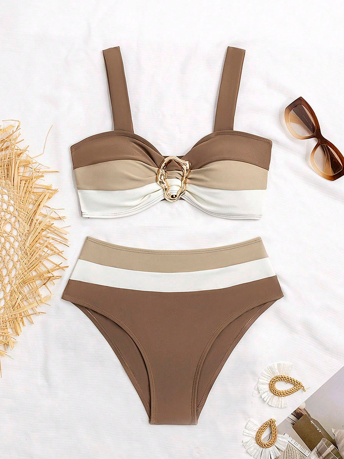 Biquíni Meia Taça Cintura Alta Com Fivela Elegante