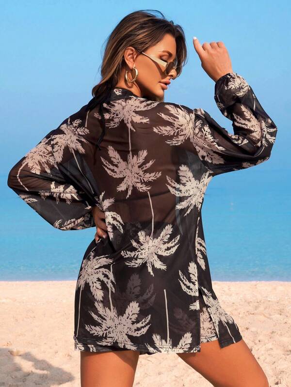 Saída De Praia Conjunto Kimono E Short Estampa Tropical