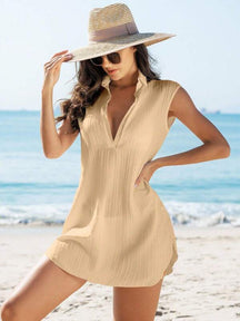 Saída De Praia Chemise Curta Com Decote V