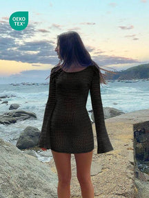 Saída De Praia Vestido Curto Estilo Crochê