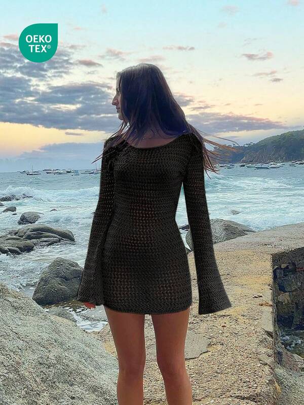 Saída De Praia Vestido Curto Estilo Crochê