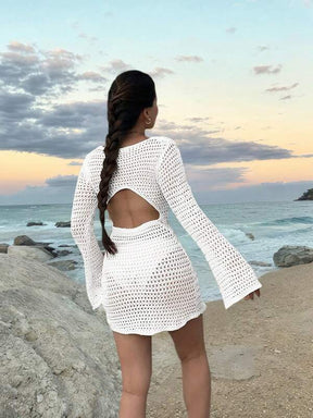 Saída De Praia Vestido Curto Estilo Crochê