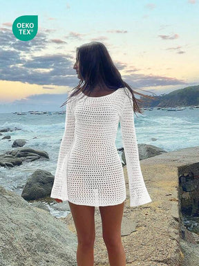 Saída De Praia Vestido Curto Estilo Crochê