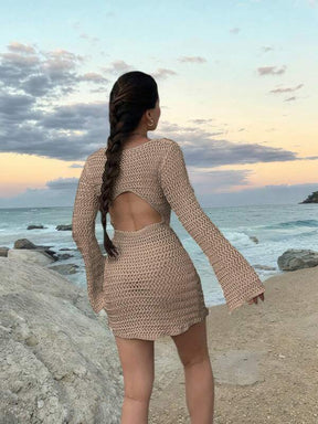 Saída De Praia Vestido Curto Estilo Crochê