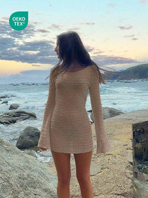 Saída De Praia Vestido Curto Estilo Crochê