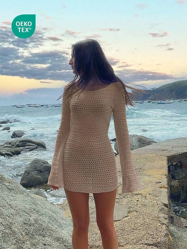 Saída De Praia Vestido Curto Estilo Crochê