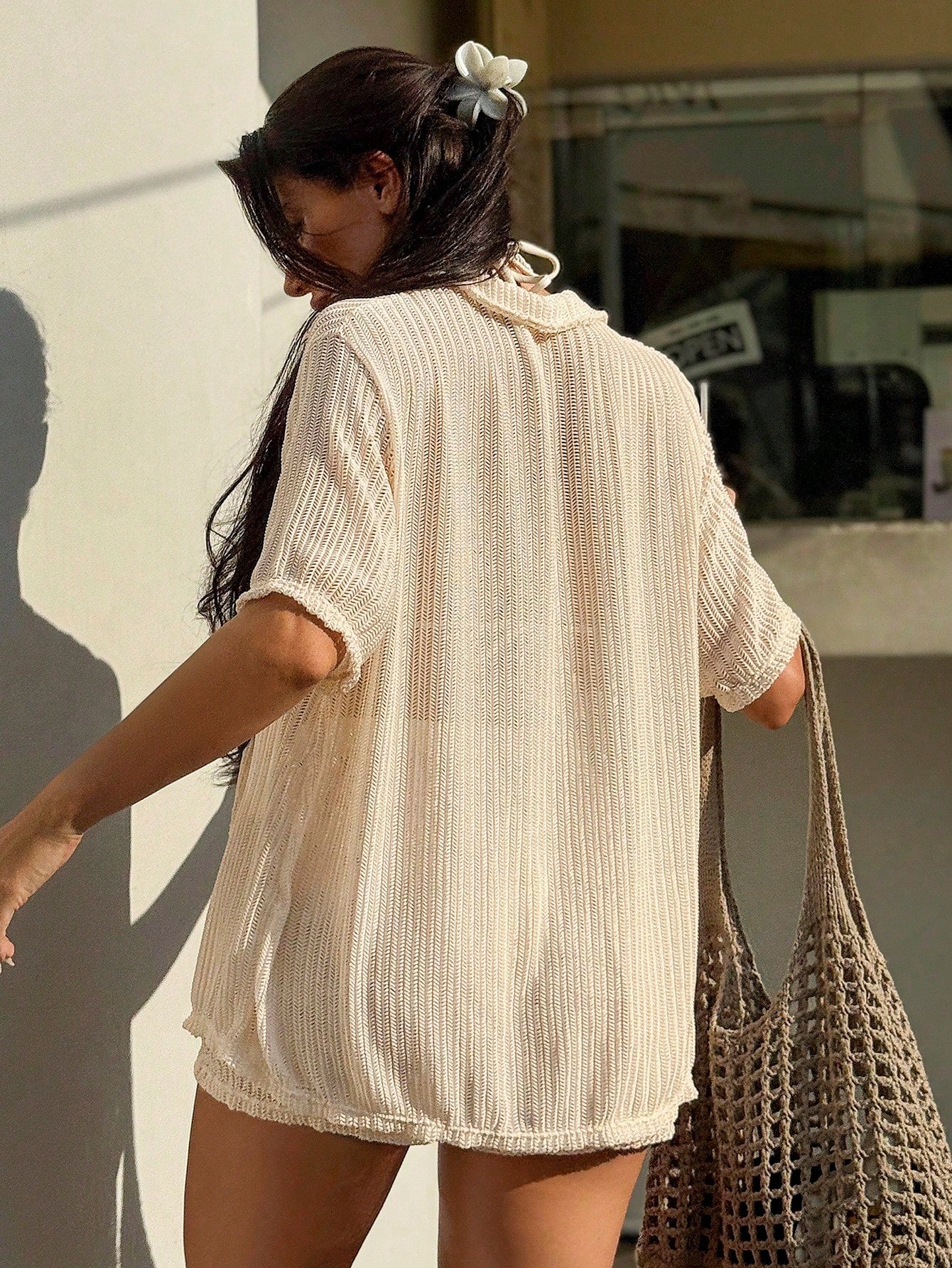 Saída De Praia Conjunto Blusa E Short Trama Leve