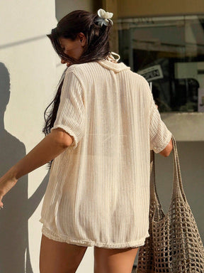 Saída De Praia Conjunto Blusa E Short Trama Leve