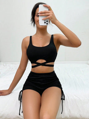 Conjunto Canelado Com Recorte E Franzido Lateral