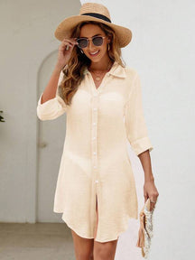 Saída De Praia Chemise Longa Com Botões Frente