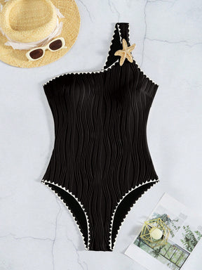 Maiô Um Ombro Só Texturizado Com Detalhe De Estrela Do Mar