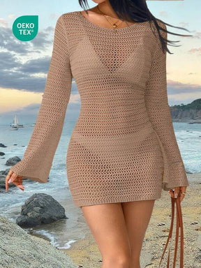 Saída De Praia Vestido Curto Estilo Crochê