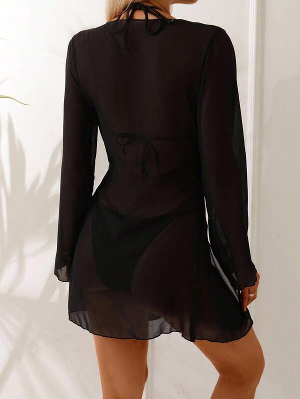 Saída De Praia Kimono Curto Com Fecho Decorativo