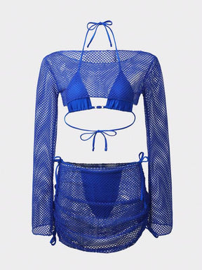 Conjunto Biquíni Triângulo Com Tela Vazada Estilo Crochê