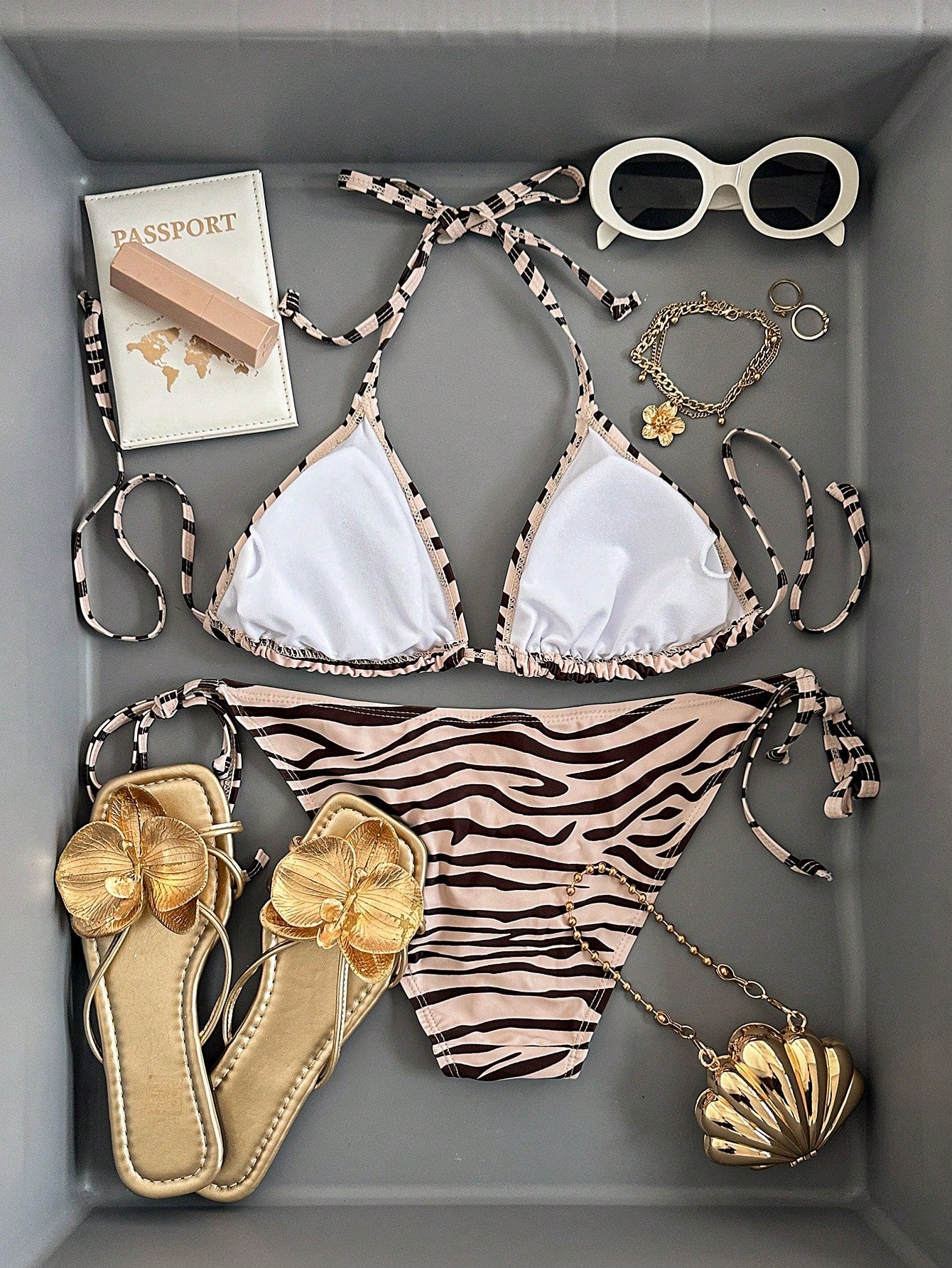 Biquíni Cortininha Estampa Animal Print Zebra Ajustável