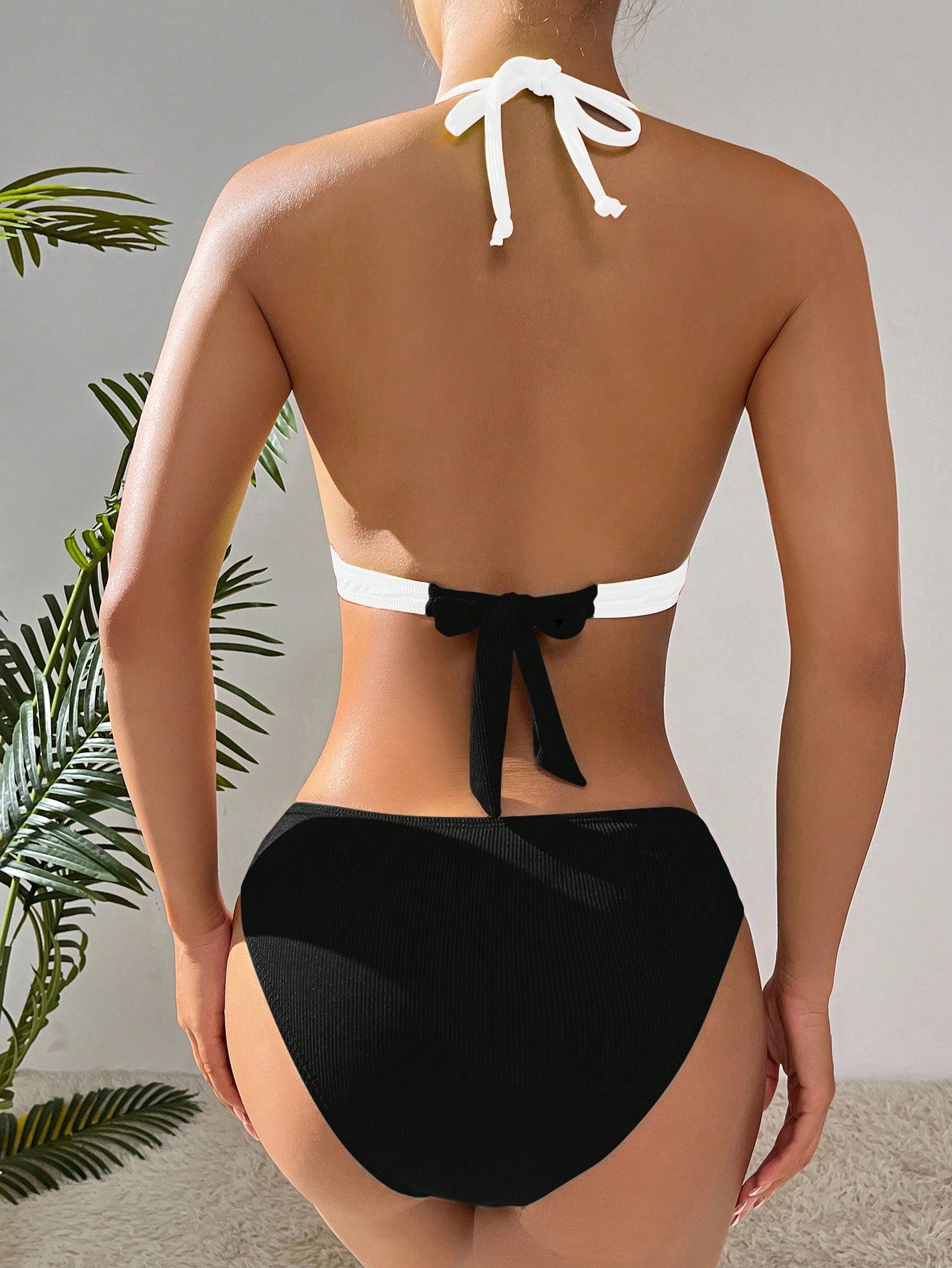 Biquíni Triângulo Cintura Alta Canelado Contrastante